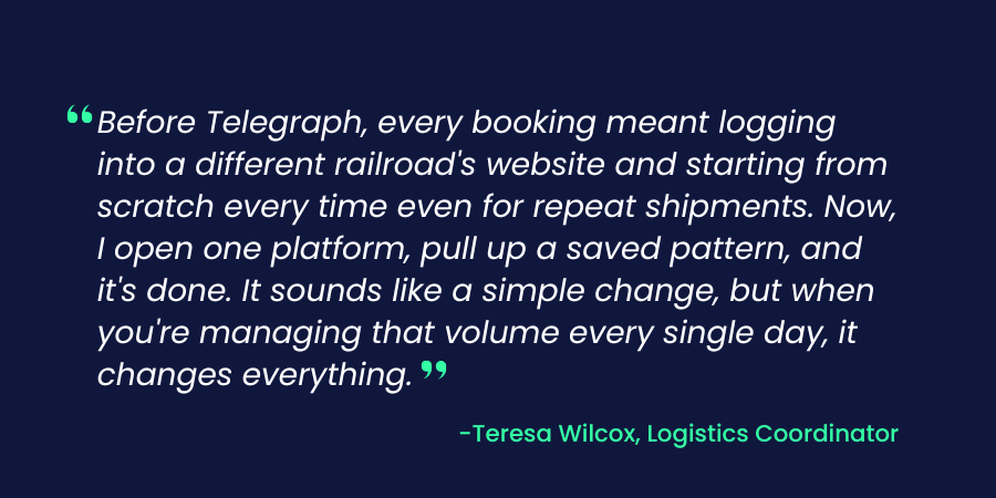 Teresa Wilcox, Logistics Coordinator at Pete Lien & Sons, on streamlined rail booking with Telegraph