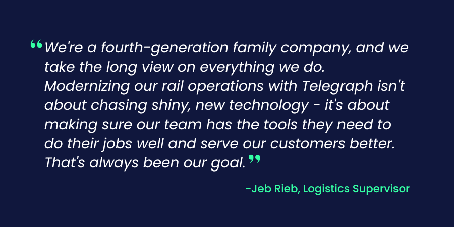 Jeb Rieb, Logistics Supervisor at Pete Lien & Sons, on modernizing rail operations with Telegraph