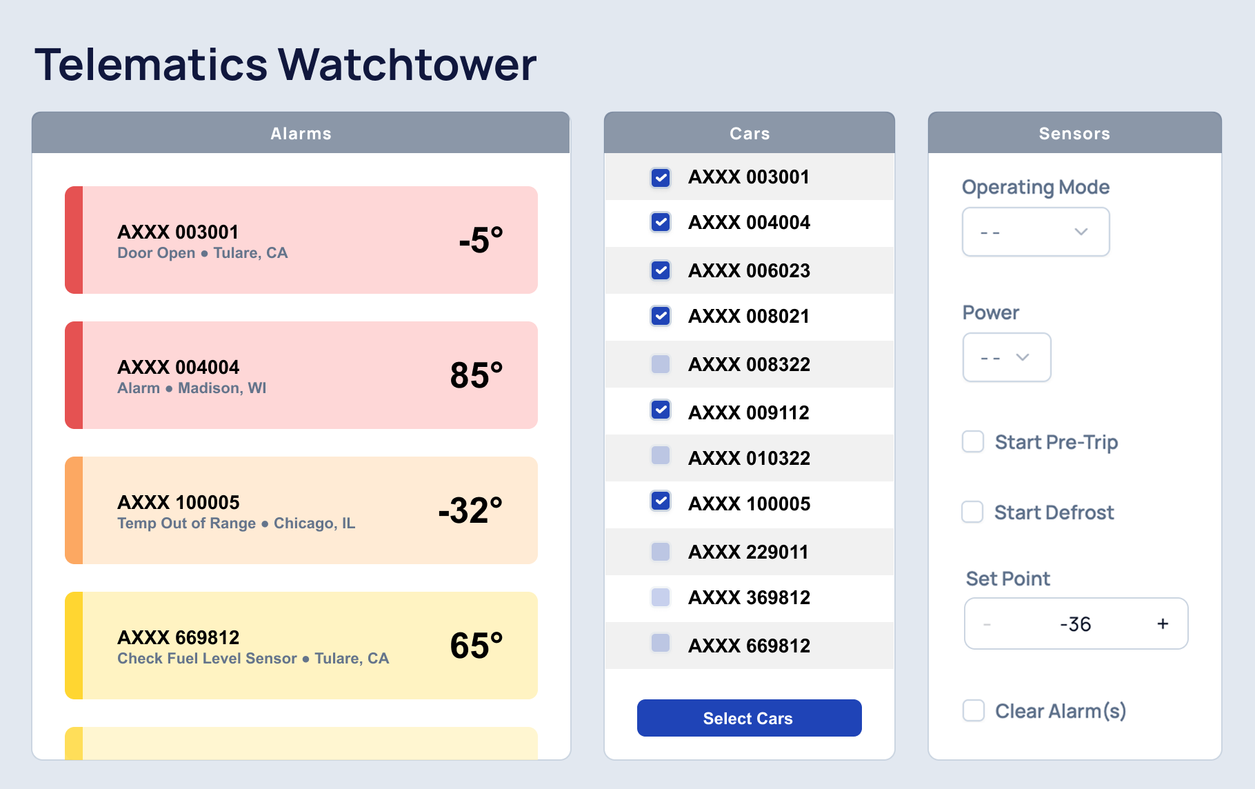 TELEMATICS product screen